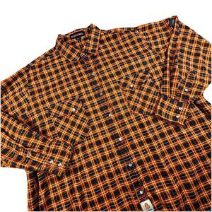 Bocomal FR Pearl Snap Shirt Men 4XL Plaid Orange Cat 2 Flame Resistant Workwear